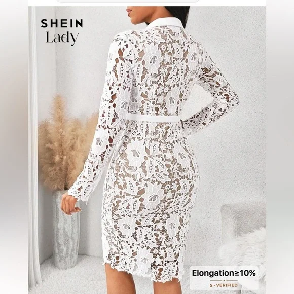 Elegant White Lace Button-Down Dress - Picture 3 of 10